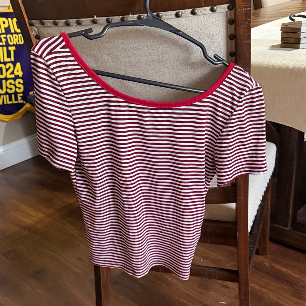 Red and White Striped Women's Top